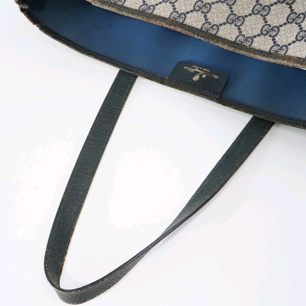 GUCCI GG Vintage Tote Big Shopper Rare Navy Leather Bag 39.02.061 Sherry Purse - Picture 5 of 16